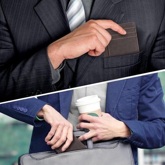 Men Black Travelambo Slim Wallet Front Pocket Minimalist Leather RFID Blocking - Picture 8 of 9